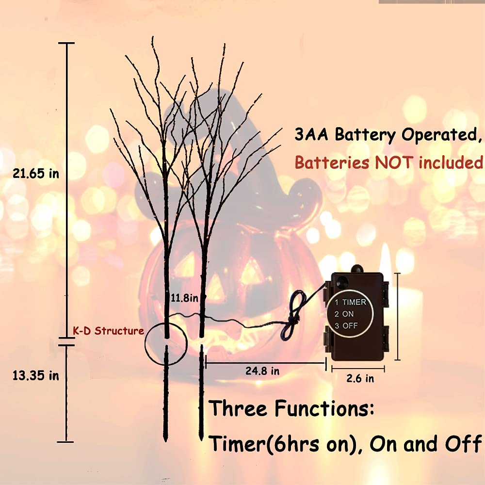 LITBLOOM Halloween Tree Branch Lights 32IN 100 Orange LED with Timer, Lighted Black Twig Branches with Fairy Lights for Hallowee