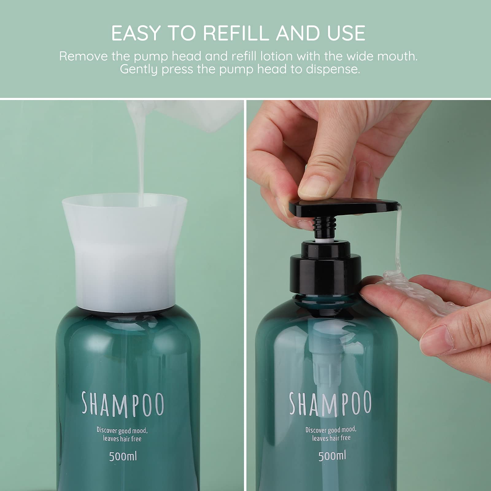 Shampoo Bottles With 2 Extra Pumps, Segbeauty 3Pcs 16.9Oz Bathroom Shampoo And Conditioner Dispenser With Funnel, 500Ml Empty Pl