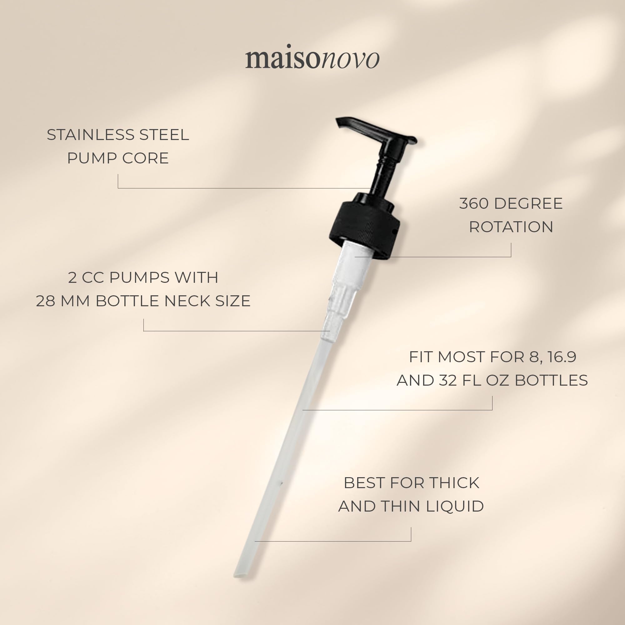 Maisonovo Soap Pump Replacement - 2X Black Plastic Pumps - Pump Dispenser - Soap Dispenser Pump Replacement - Stainless Steel So
