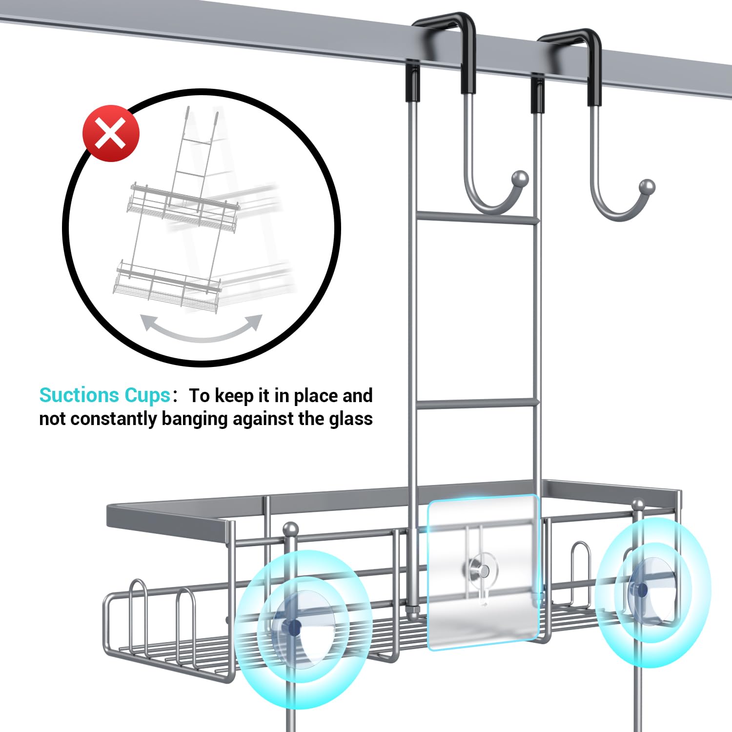Aitatty Hanging Shower Caddy Over Door: Silver Rustproof Shower Organizer Over The Door - No Drilling Bathroom Rack For Inside S