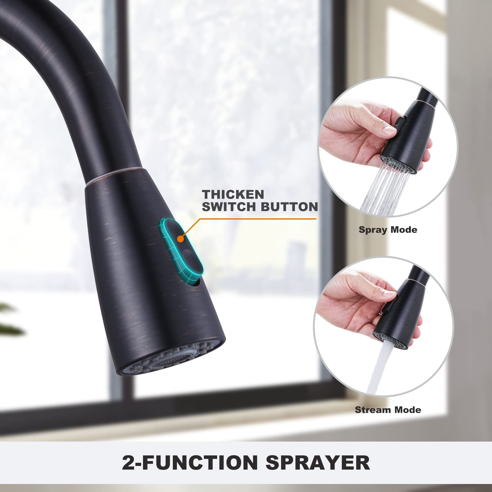 WOWOW Oil Rubbed Bronze Kitchen Faucet with Sprayer  SUS 304 Stainless Steel Kitchen Sink Faucet  High Arc Single Handle Kitchen Faucets with Pull Down Sprayer  Pull Out Kitchen Faucet with Deck Plate