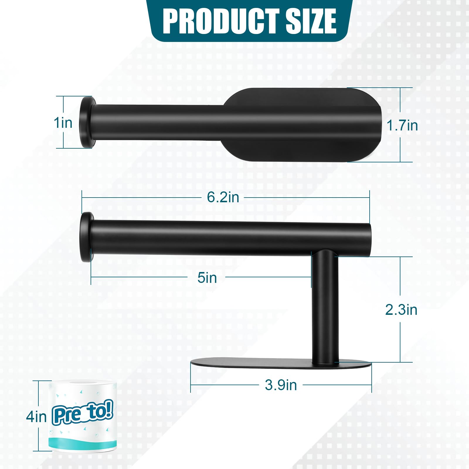 Dgwhyc Self Adhesive Toilet Paper Holder, Matte Black Toilet Paper Holder Rustproof 304 Stainless Steel For Bathroom, Kitchen An