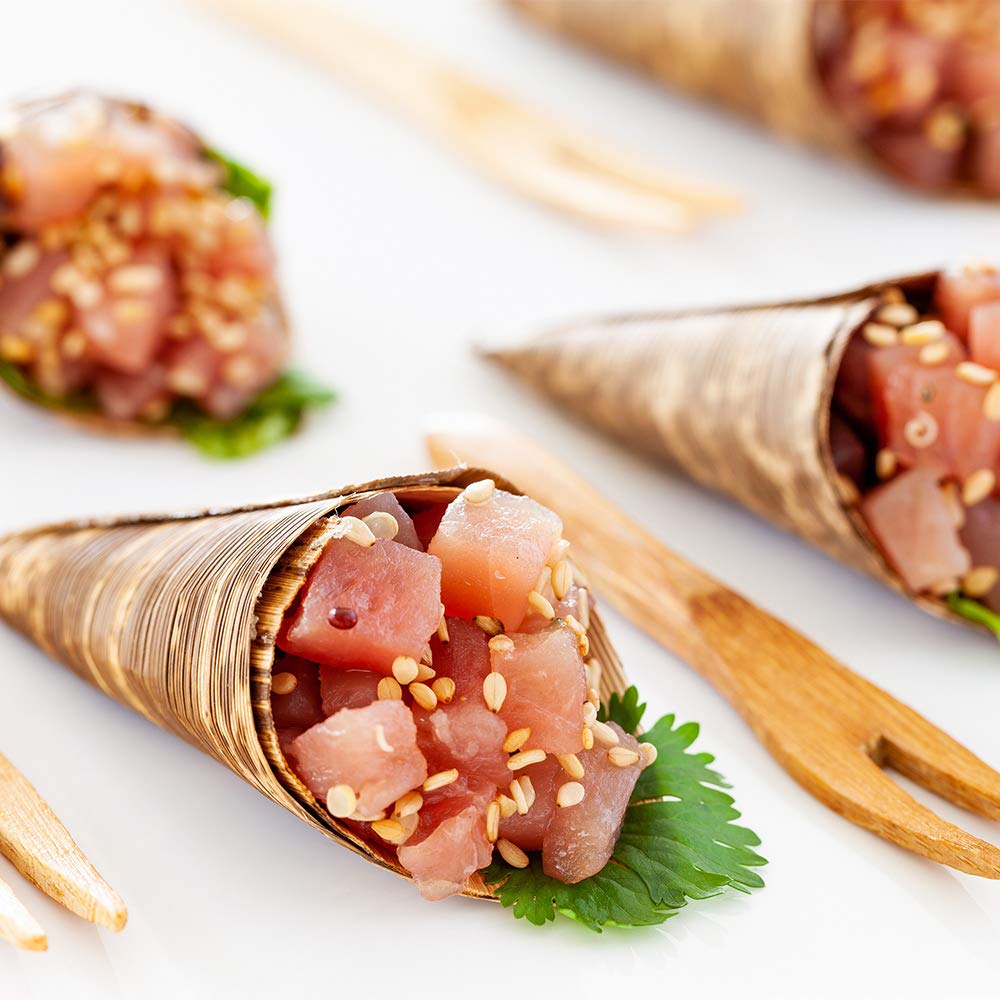 Restaurantware Bamboo Cone Wooden Food Cone Bamboo Food Cone - Perfect For Catering Restaurants & Food Trucks - Small 1.25'' X 3