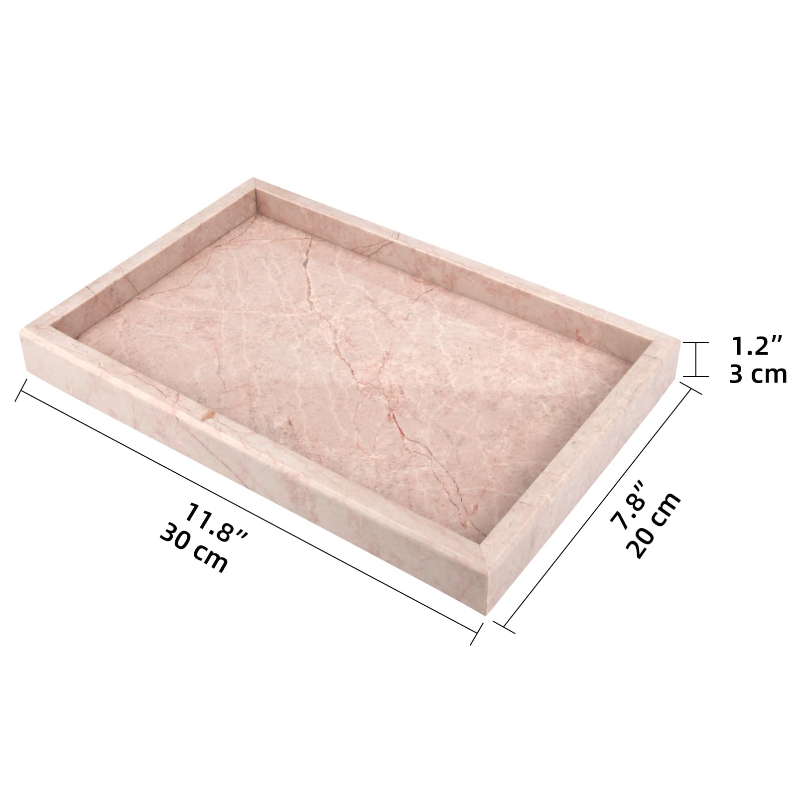 Heshibi Marble Bathroom Vanity Tray, Natural Luxury Cream Rose Marble Home Kitchen Bathroom Table Tray, Stone Decorative Counter