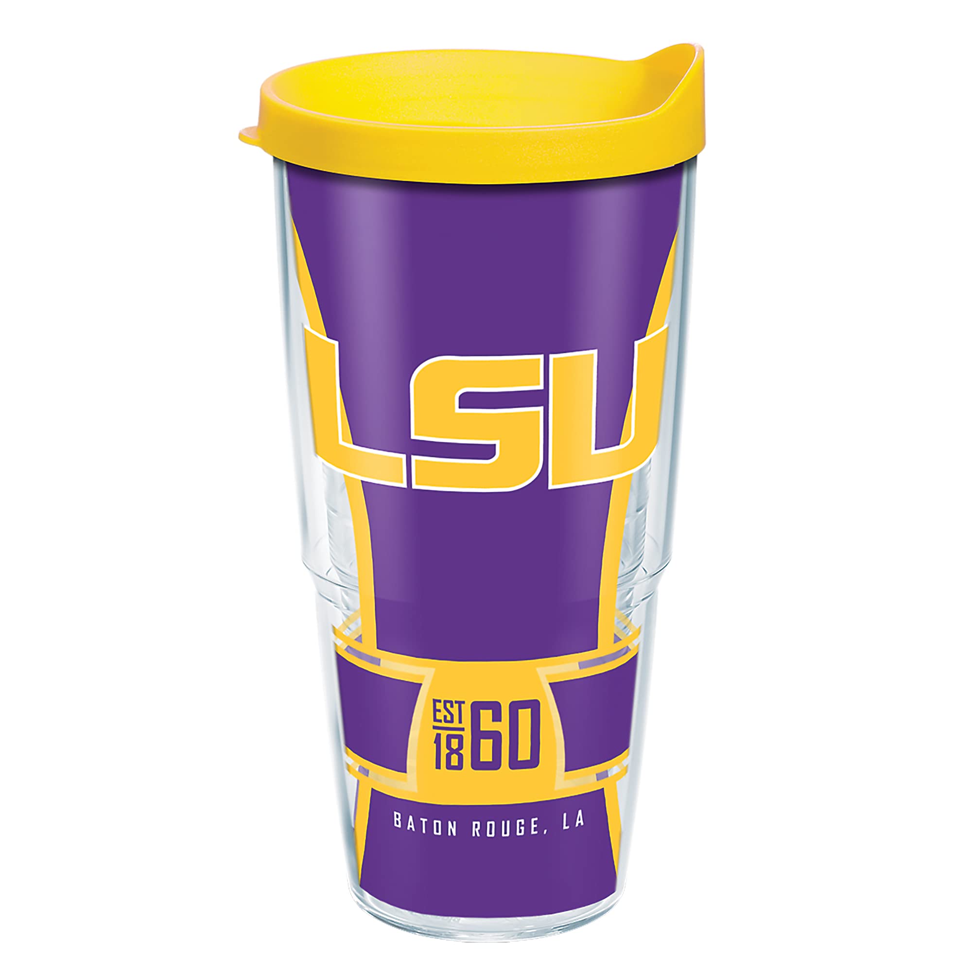 Tervis 1338368 LSU Tigers Spirit Insulated Tumbler with Wrap and Yellow Lid, 24 oz, Clear