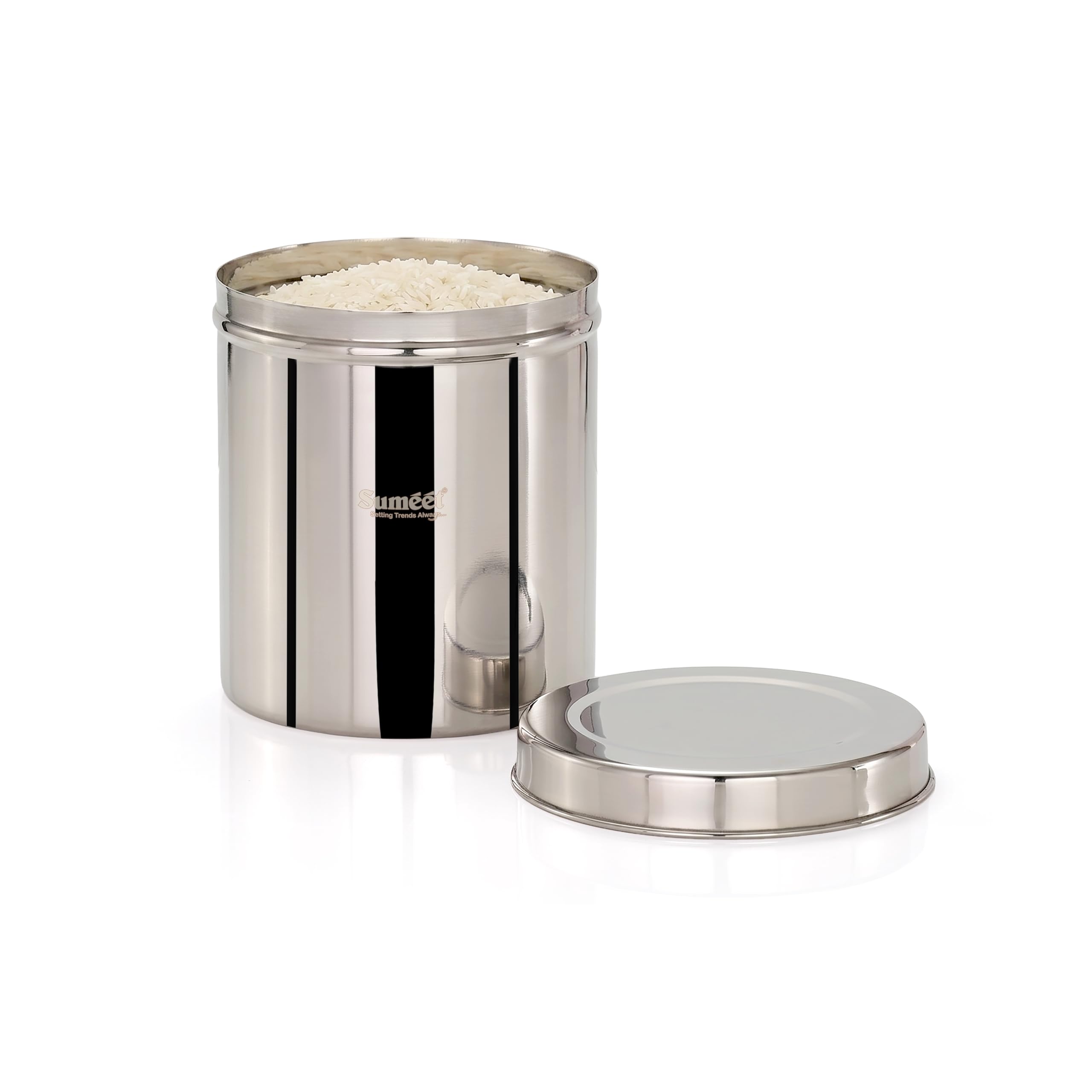 Sumeet Stainless Steel Big Dabba Canisters Vertical Storage Container for Kitchen  17cm Dia - 3500ml - (3.5Kg to 4Kg Approx)