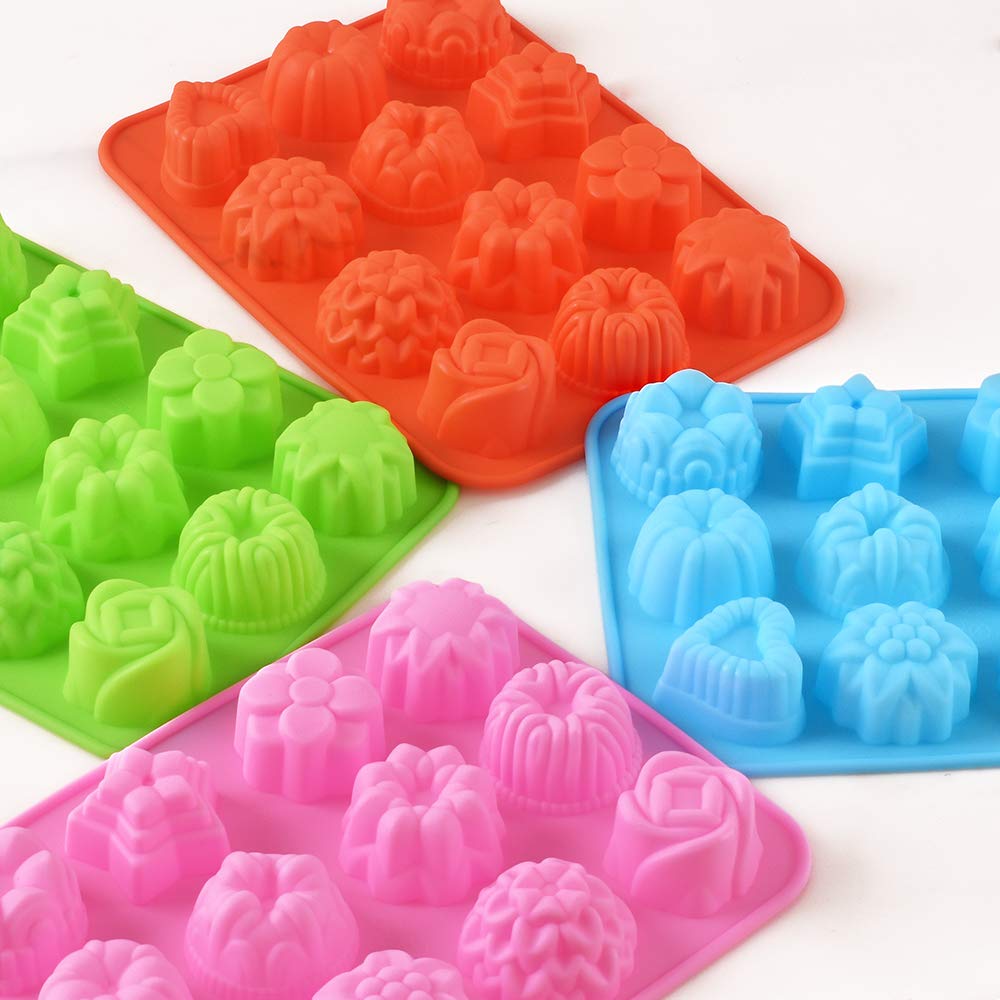 Newk Flower Heart Shape Chocolate Silicone Mold, 4 Packs 12 Cavity Candy Baking Mold For Parties, Festival And Diy Crafts - Gree