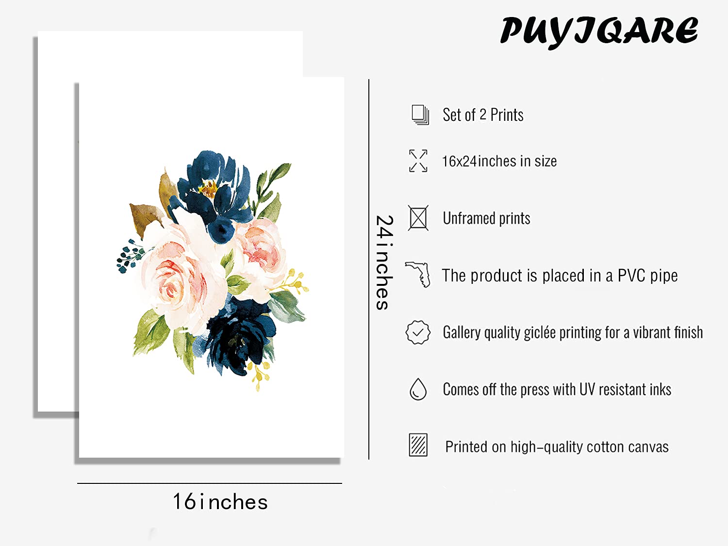 Plants Flower Prints Wall Art Watercolor Blue Flower Art Print Navy Blush Pink Floral Watercolor Flower Art Prints Boho Girls Nu