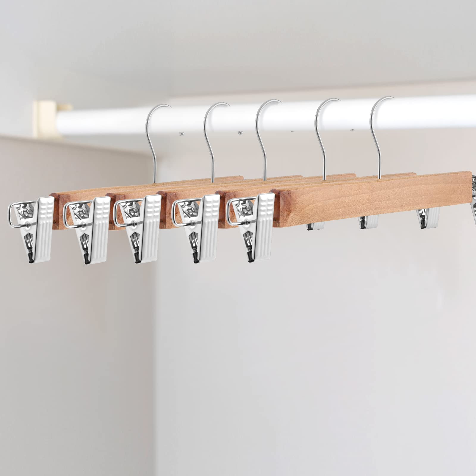 Weysat 40 Pcs Wooden Pants Hangers Bottom Hanger Bulk With 2 Adjustable Clips Anti Rust Hook 360 Swivel Hook Bottom Hangers Jean