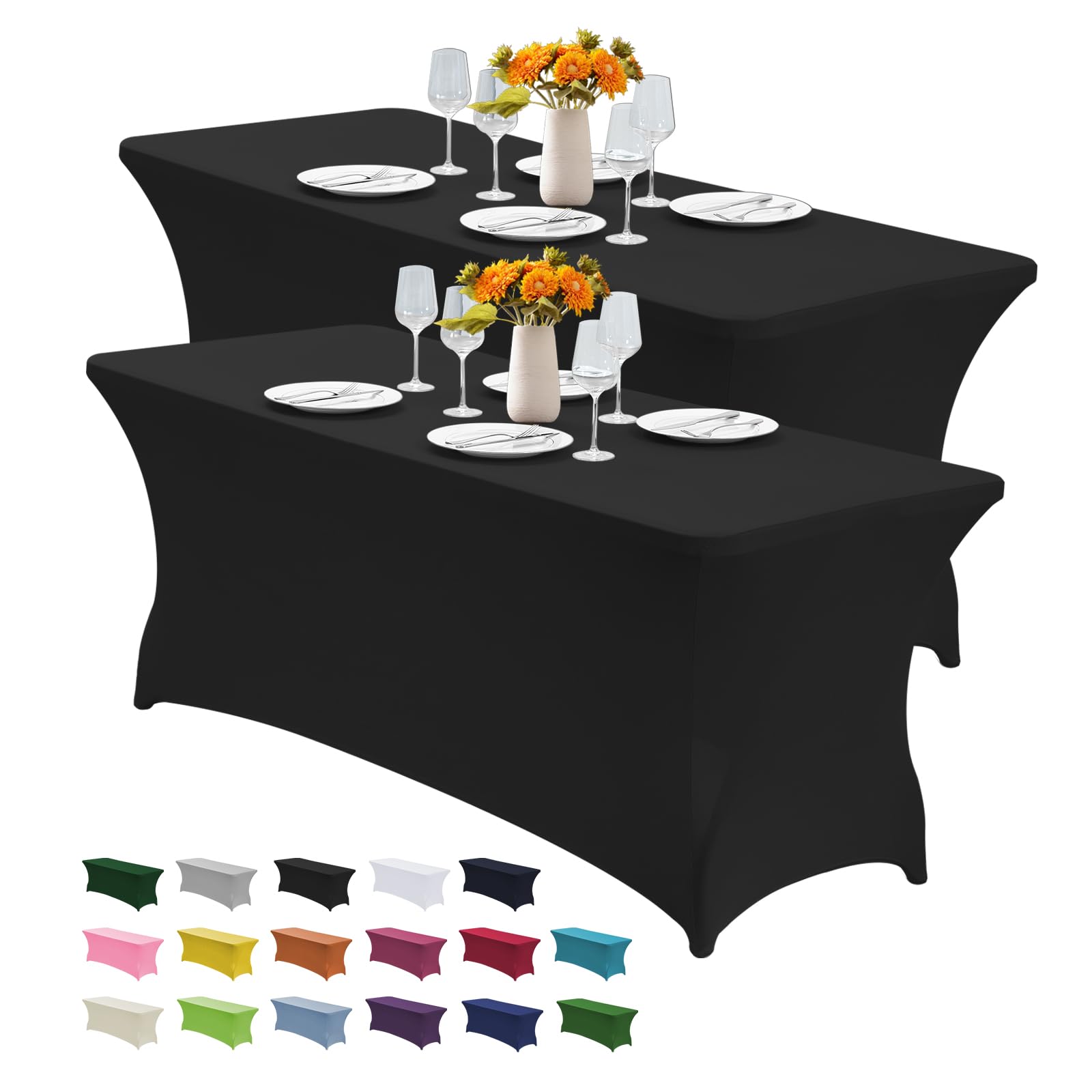 CWK 6FT 2Pcs Stretch Spandex Table Cover for Rectangular Tables - Elastic Fitted Tablecloth for Folding Tables, Wrinkle Resistan
