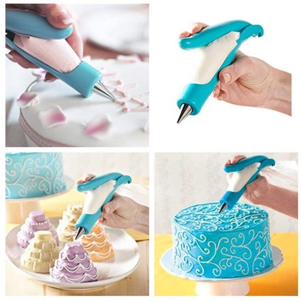 Pastry Diy Cake Decorating Pen, Hsxxf Icing Piping Tool Kit With 4 Different-Shaped Nibs, 4 Nozzles Decorative Bag, 2 Coupler Fo