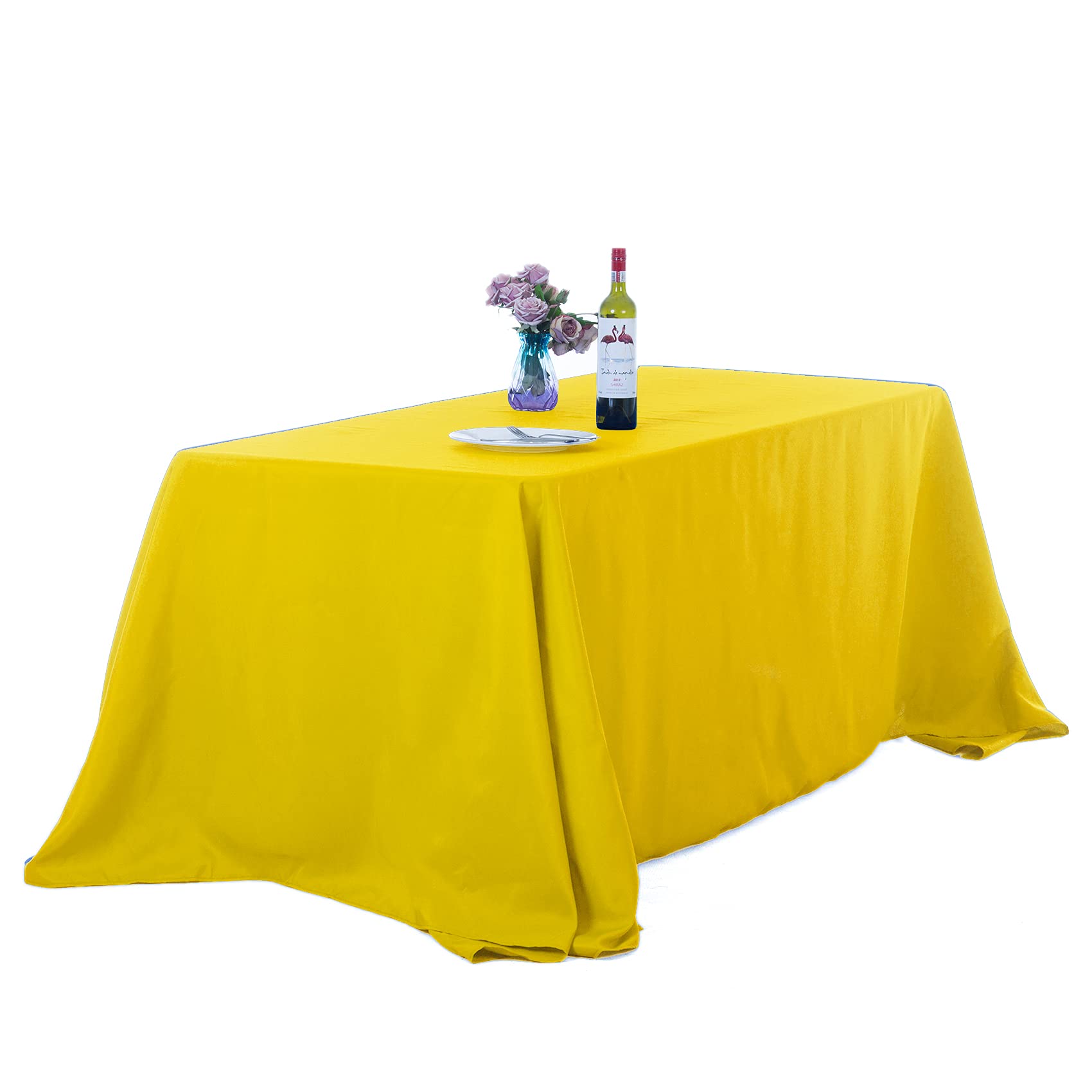 Ascoza 2Pack 90X132 Inch Yellow Rectangular Tablecloth 8 Feet Table Cloth In Polyester Fabric For Wedding/Banquet/Restaurant/Par