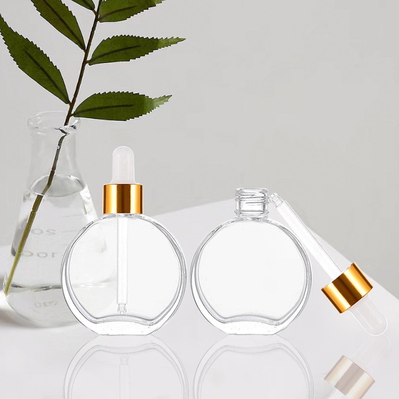 Pyawi 6Pcs, 2 Oz Glass Dropper Bottles For Essential Oils ,60Ml Flat Round Perfume Bottle With Eye Droppers, For Essential Oils,