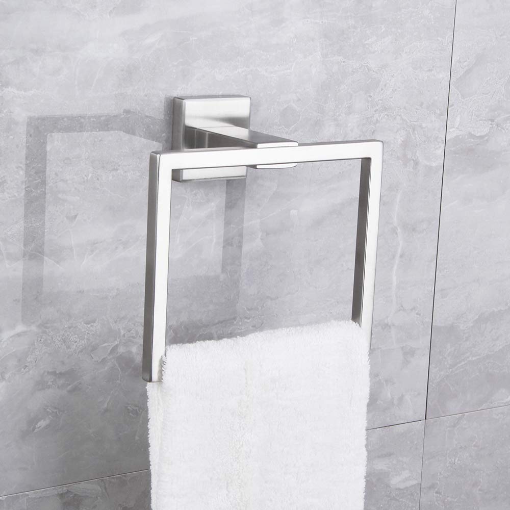 Kimzcn Hand Towel Holder For Bathroom Sus 304 Stainless Steel Towel Ring Heavy Duty Hand Towel Racks Wall Mount Simple Square To