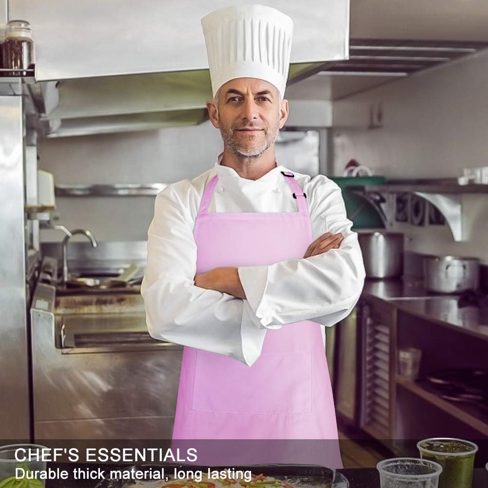 Jubatus 2 Pack Bib Aprons With 2 Pockets Cooking Chef Kitchen Apron For Women Men, Pink