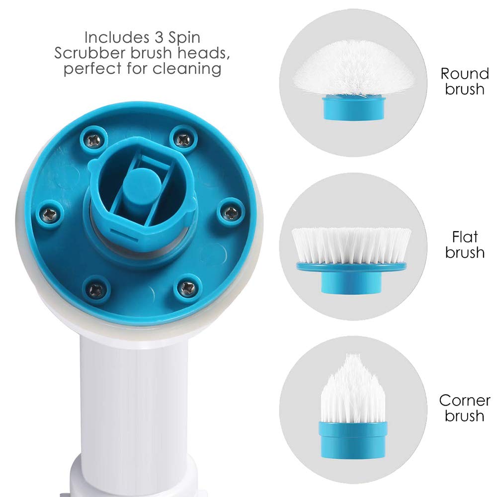 Replacement Brush Heads For Hurricane Spin Scrubber With Multi-Function Set Of 3(Flat,Dome,Corner)And Adapter For Bathroom, Floo