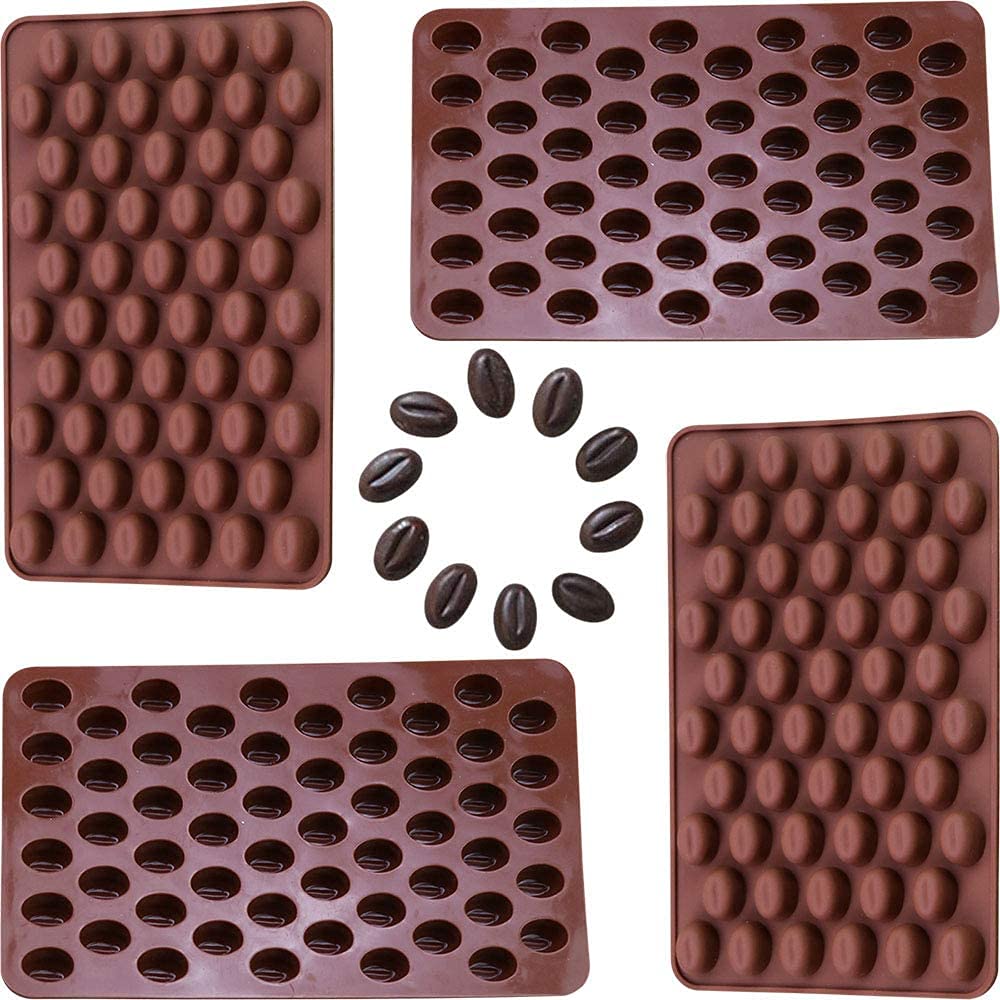 Qtmy 4 Pack 55 Mini Coffee Beans Mold Silicone For Chocolate Candy Ice Cube Jelly Pill Making Dog Treat Bakeware Baking Cake Dec