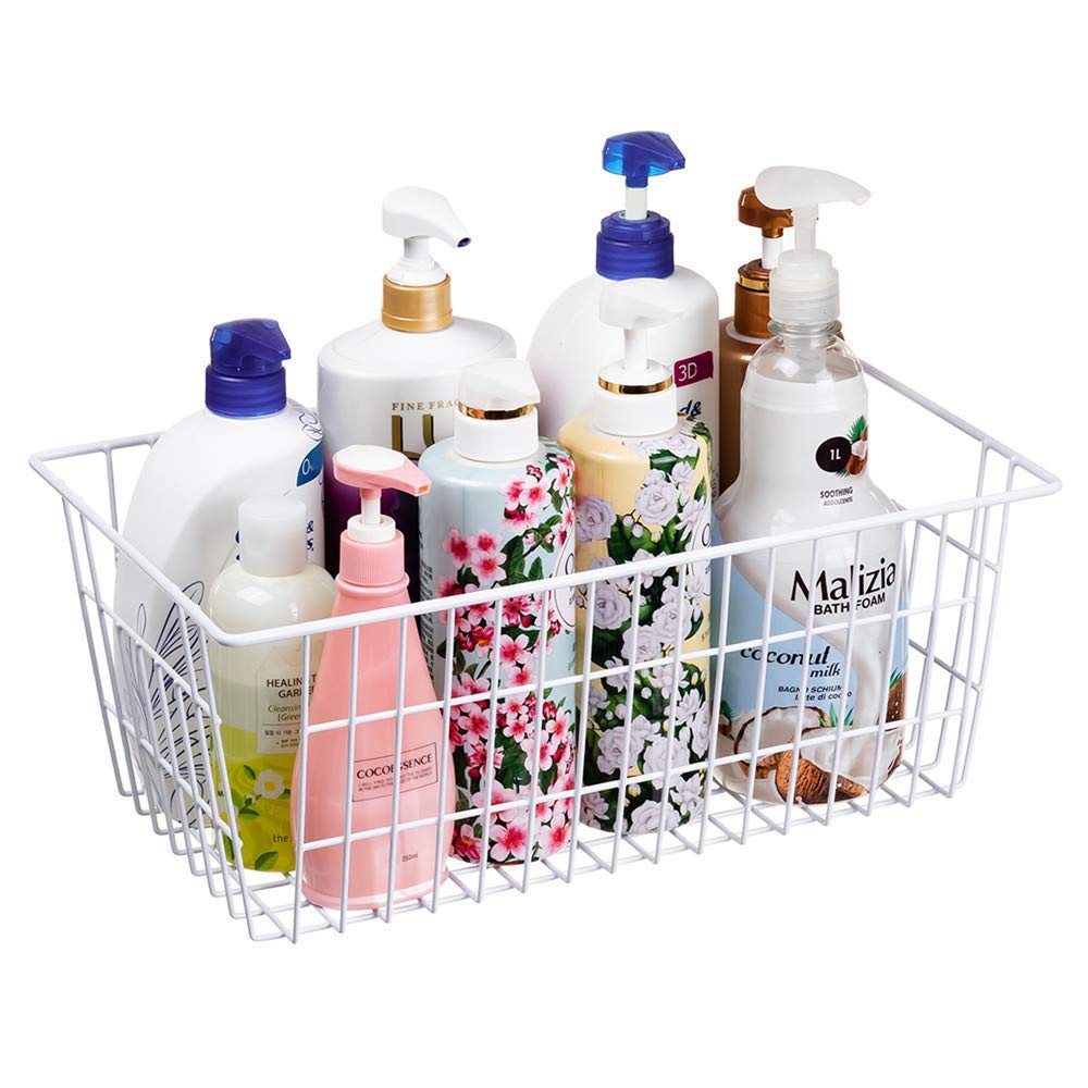 SANNO Wire Storage Baskets Set of 2 - 15.7" White-2P Bins for Home, Office, Bathroom, Pantry Organization