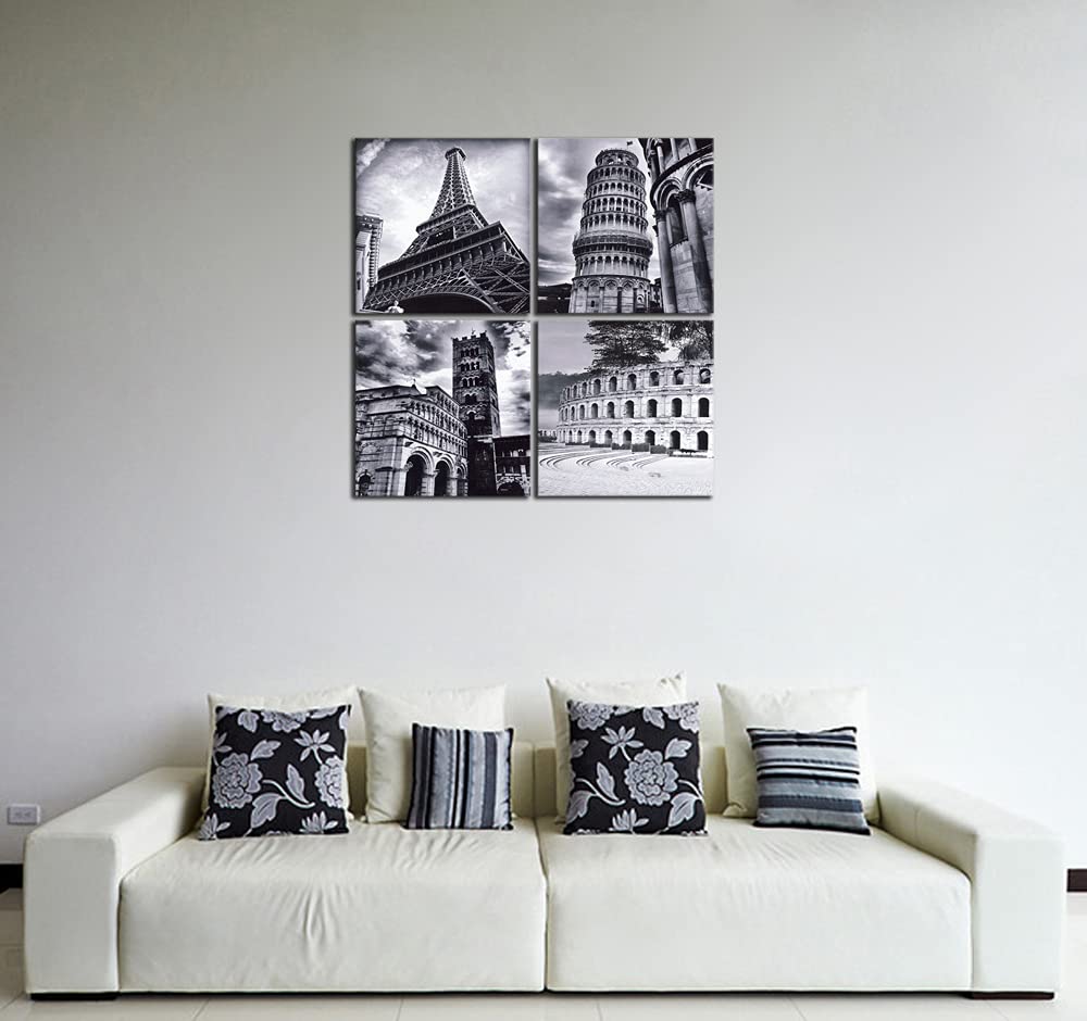 Wieco Art 4 Panels Large Canvas Prints Wall Art Europe Architectures Pictures Paintings For Living Room Kitchen Home Decor Moder