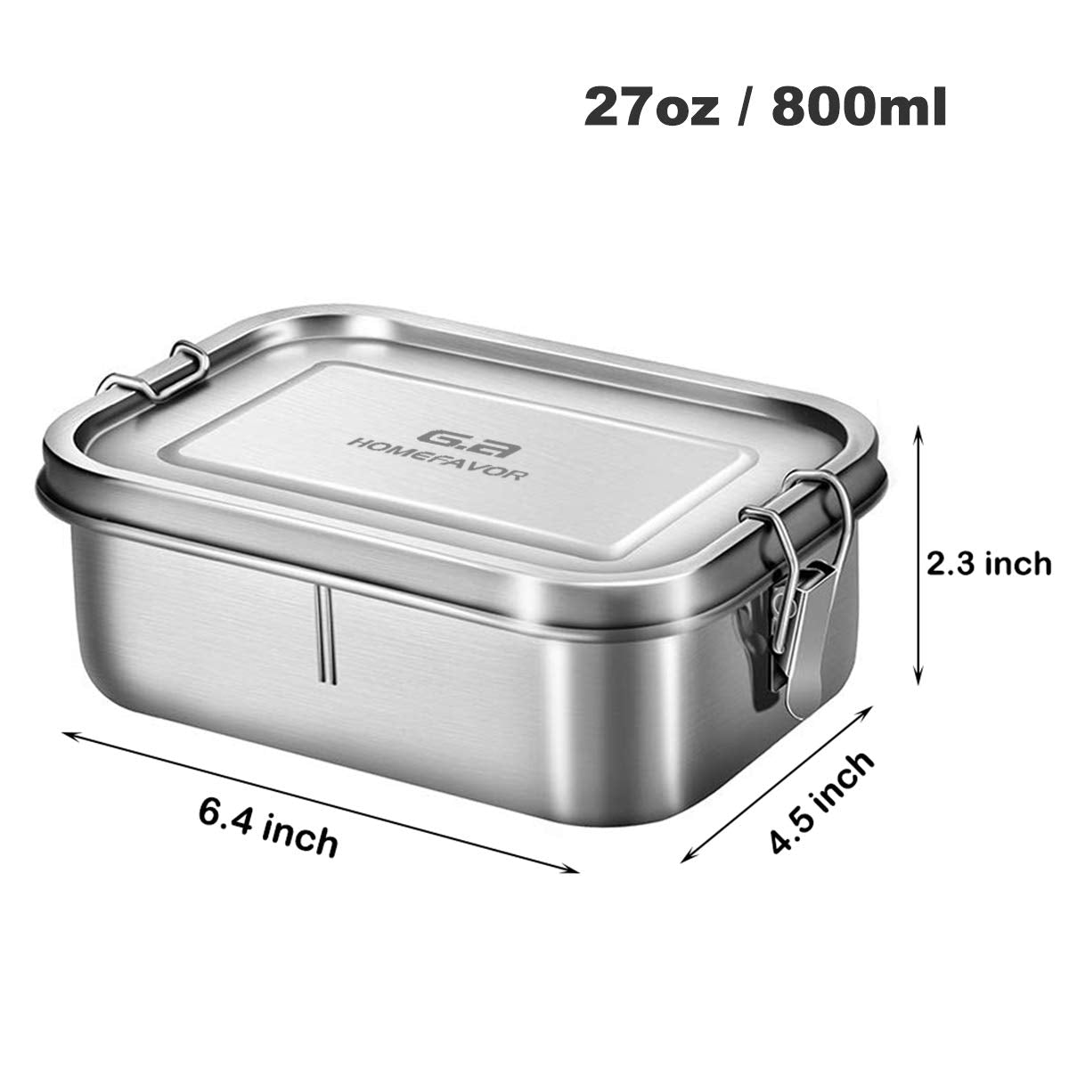 G.A Homefavor Bento Lunch Box, Stainless Steel Lunch Containers Leakproof With Removable Divider, Metal Lunch Containers, 800Ml,