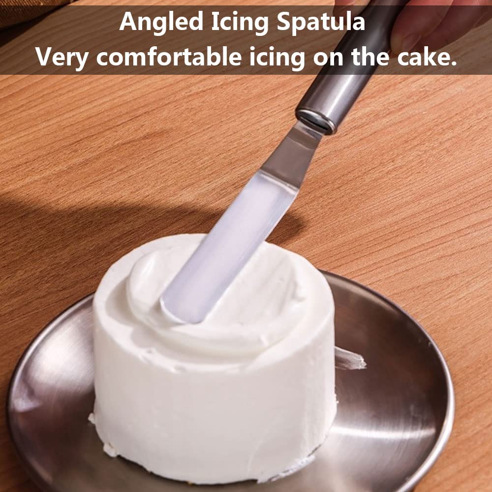 3 Pack Cake Decorating Icing Spatulas Stainless Steel, Icing & Decorating Spatulas, Lightweight & Flexible Offset Spatula, Angle
