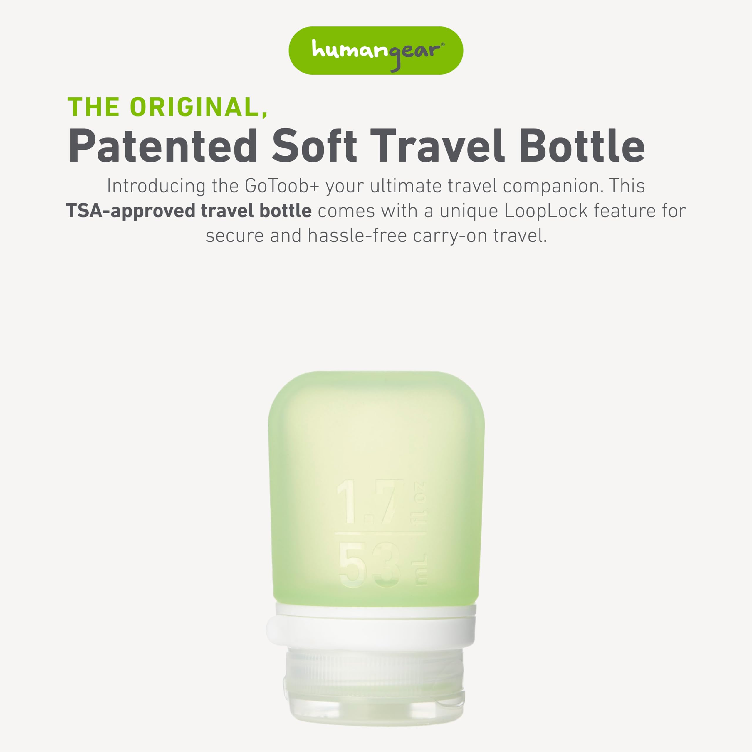 Humangear Gotoob+ (Small) | Refillable Silicone Travel Bottle | Locking Lid | Food-Safe Material | Green, Small (1.7 Fl.Oz; 53Ml