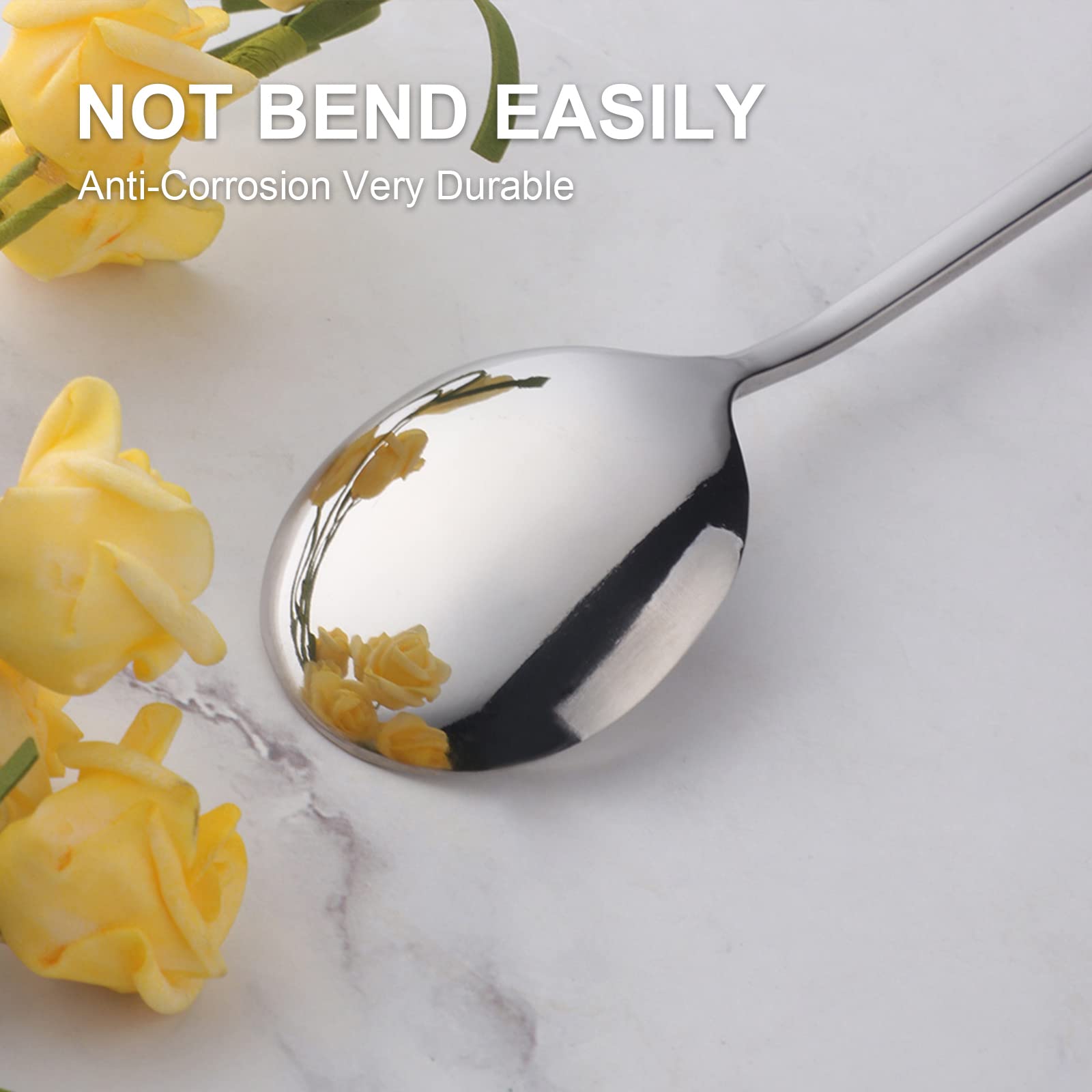 4-Piece Round Stainless Steel Bouillon Spoons Soup Spoons, Stainless Steel Large Round Spoons, Heavy-Weight Round Deep Bowl Spoo