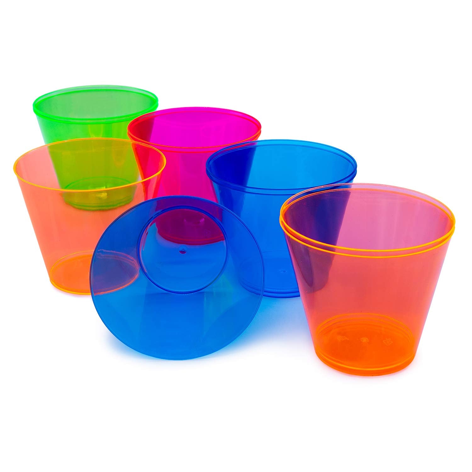 Party Essentials Plastic Cups, 50-Count, Assorted Neon
