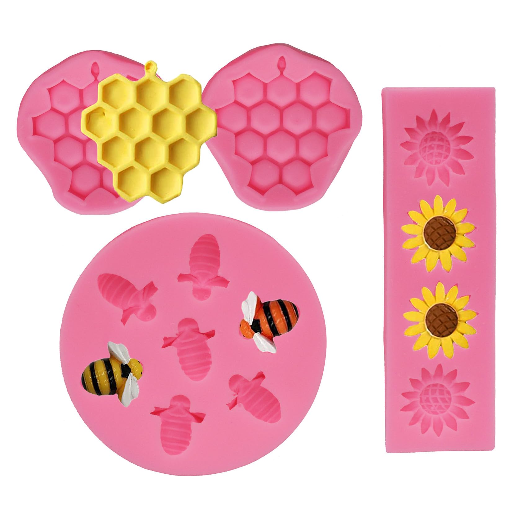 4 Pcs Bumble Bee Silicone Mold Honeycomb Sunflower And Bee Fondant Molds Kit Cupcake Hive Diy Chocolate Fondant Candy Cookies Cr