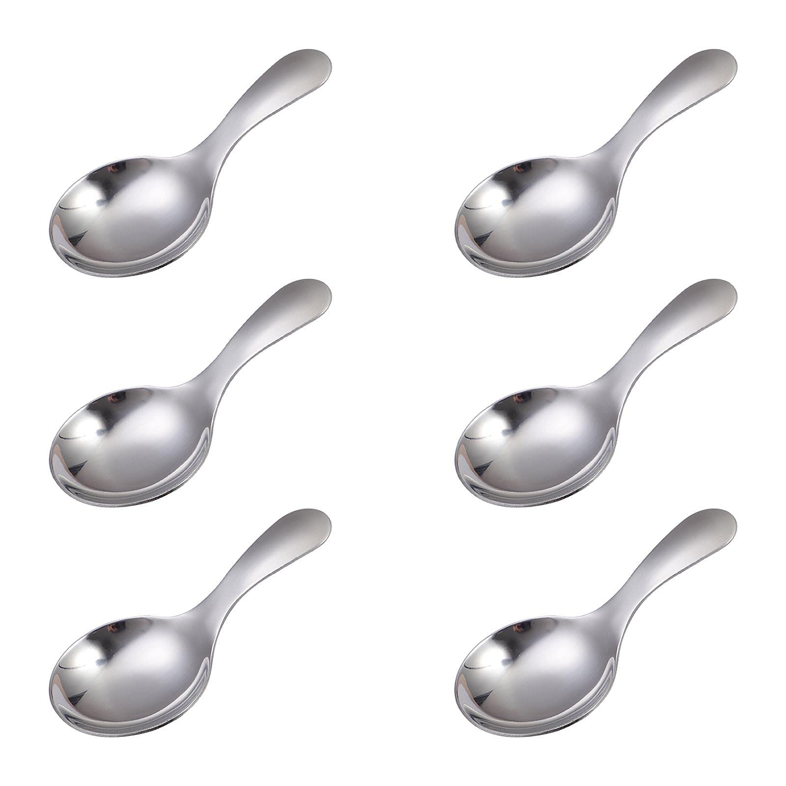 6Pcs Stainless Steel Short Handle Spoons, 3.54X1.77Inch Round Dessert Spoons Ice Cream Spoon Use For Kitchen Or Restaurant(Silve