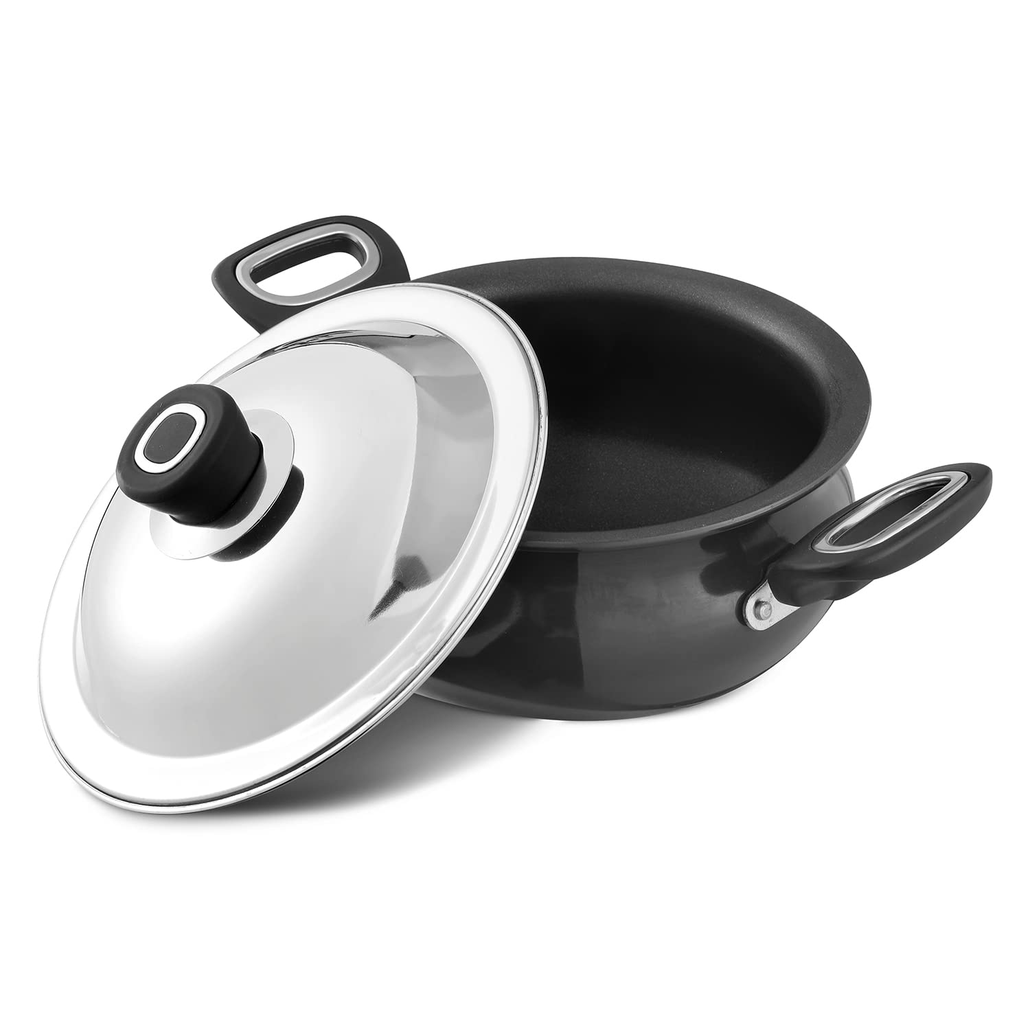 Vinod Hanos Hard Anodised Non Stick Handi With Lid - 3.8 Litre Small | 3.25Mm Thick | 5X Long Lasting | Soft Touch Handle, Scrat