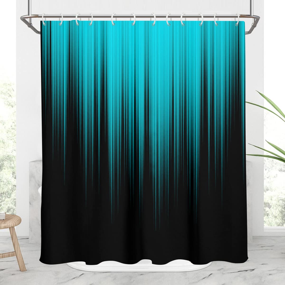 Aatter Teal And Black Shower Curtain Ombre Turquoise Aqua Dark Striped Gradient Simple Art Mens Gothic Abstract Cool Funny Adult