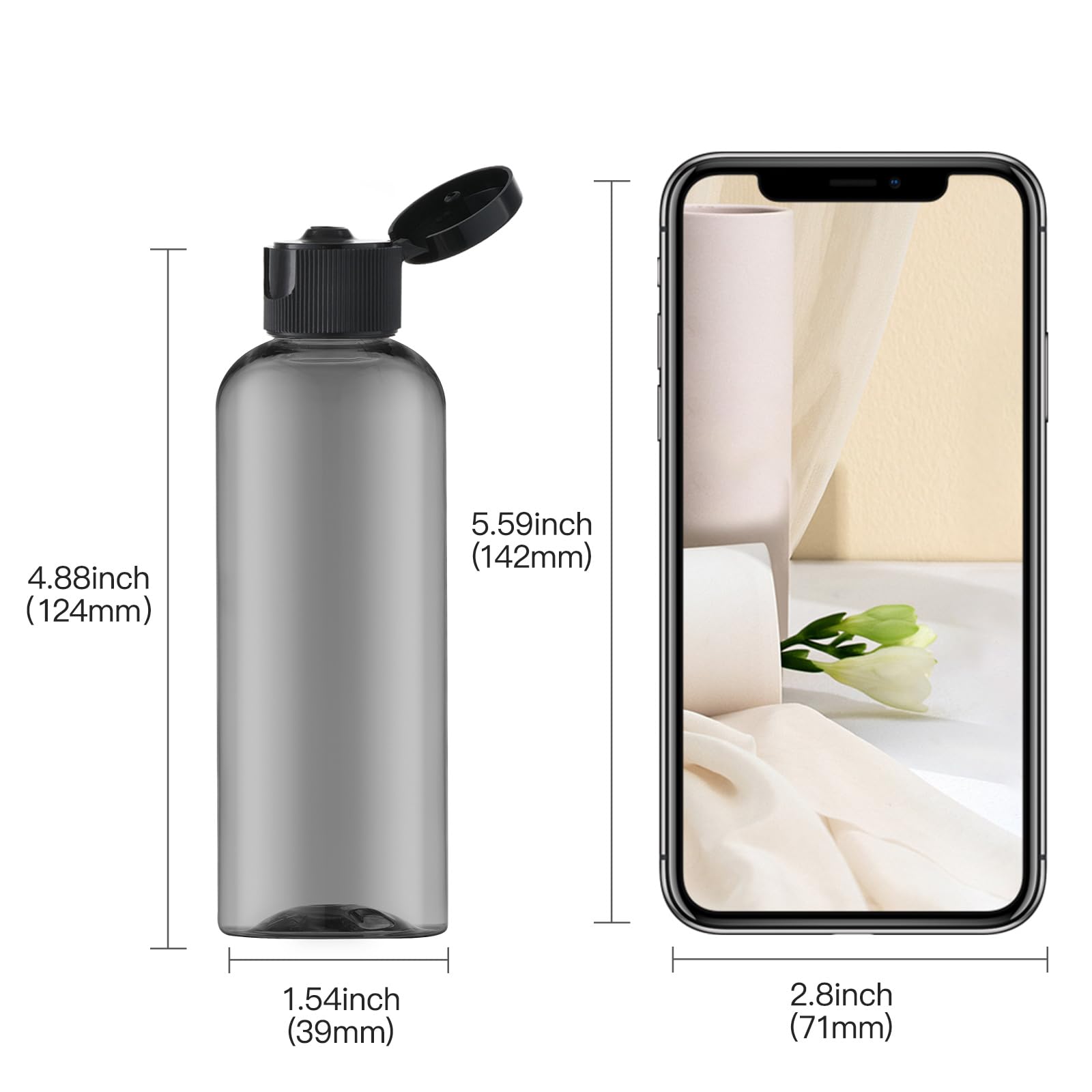 Lisapack 3.4Oz Travel Bottles With Flip Cap (5 Pcs) Empty Dispenser Container For Travel Size Cosmetics (100Ml, Black)