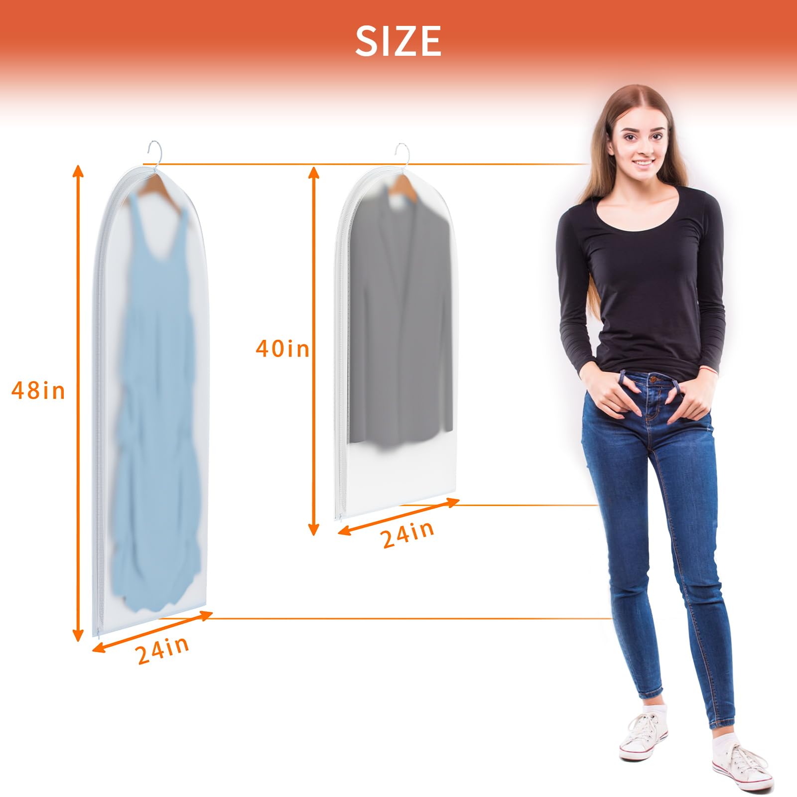 Xuksuns Clear Garment Bags For Hanging Clothes,48In Dress Bags Clothing Bags Suit Bags Coat For Sweater Closet Storage Moth Proo