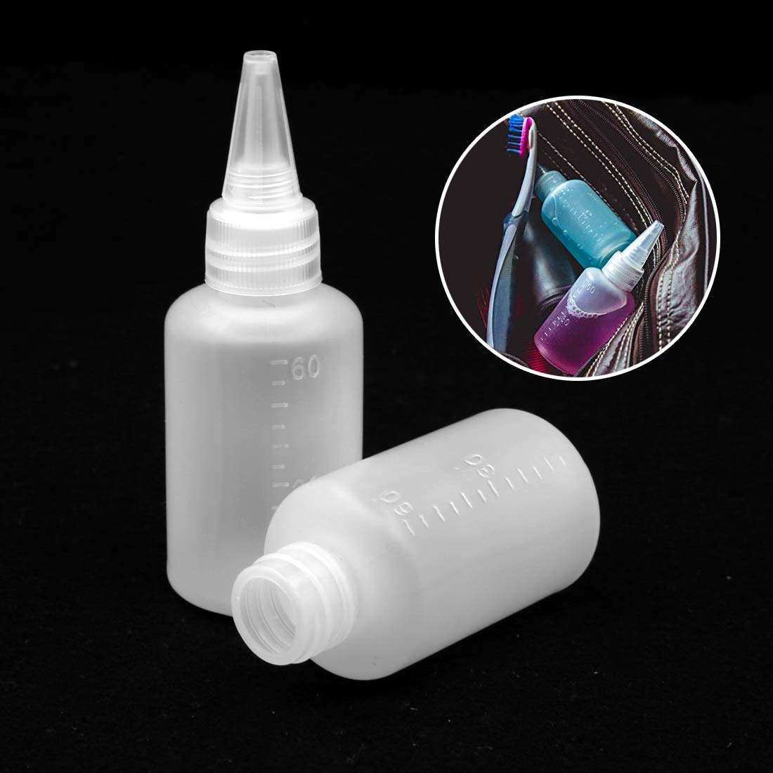10Pcs Clear Plastic Small Squeeze Bottles, 60Ml/2Oz Empty Squirt Bottle With Twist Top Caps And 2Pcs Mini Funnels For Sauce, Ess