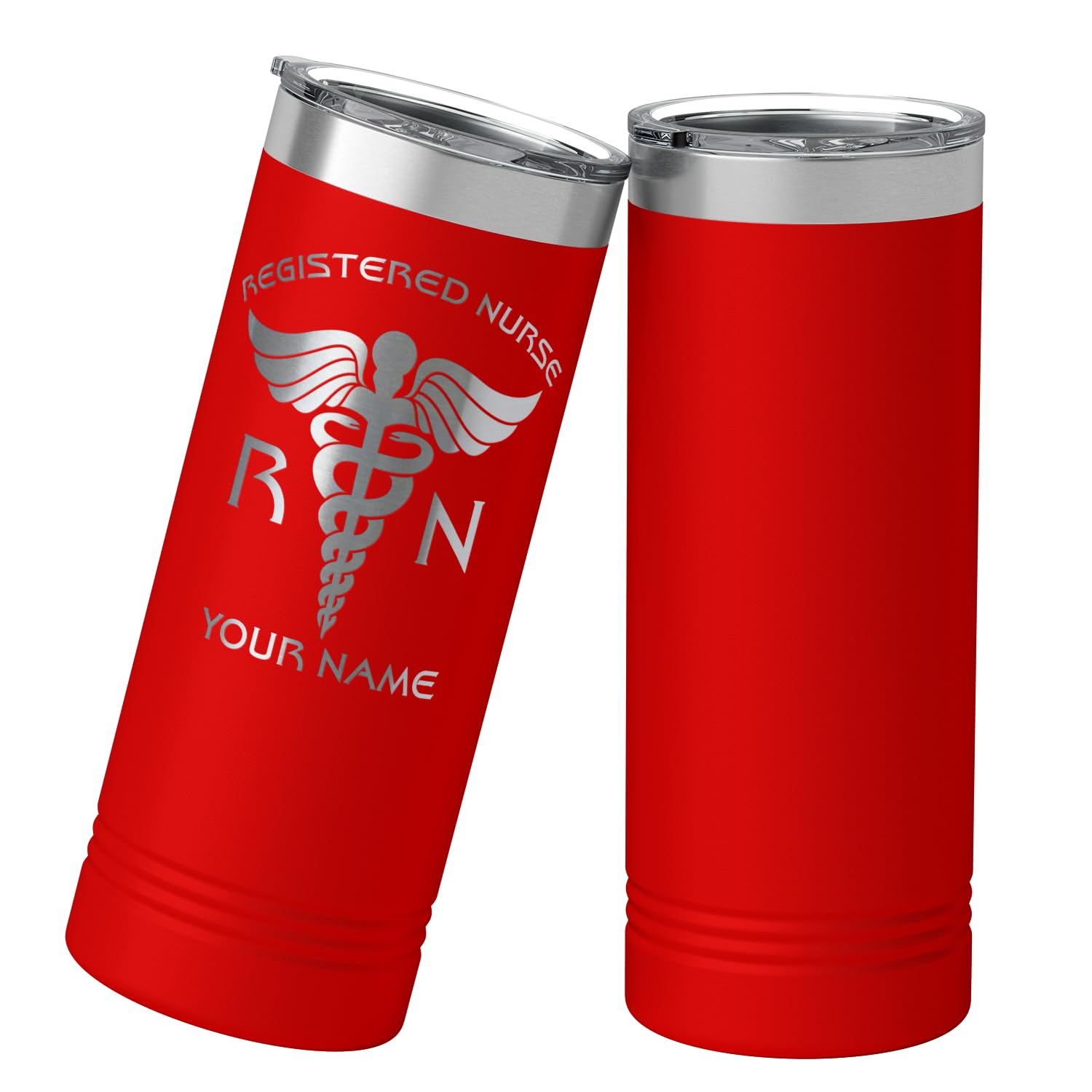 Personalized Rn Registered Nurse Gift On Red 22 Oz Stainless Steel Skinny Tumbler Custom Engraved Gifts For Men And Women