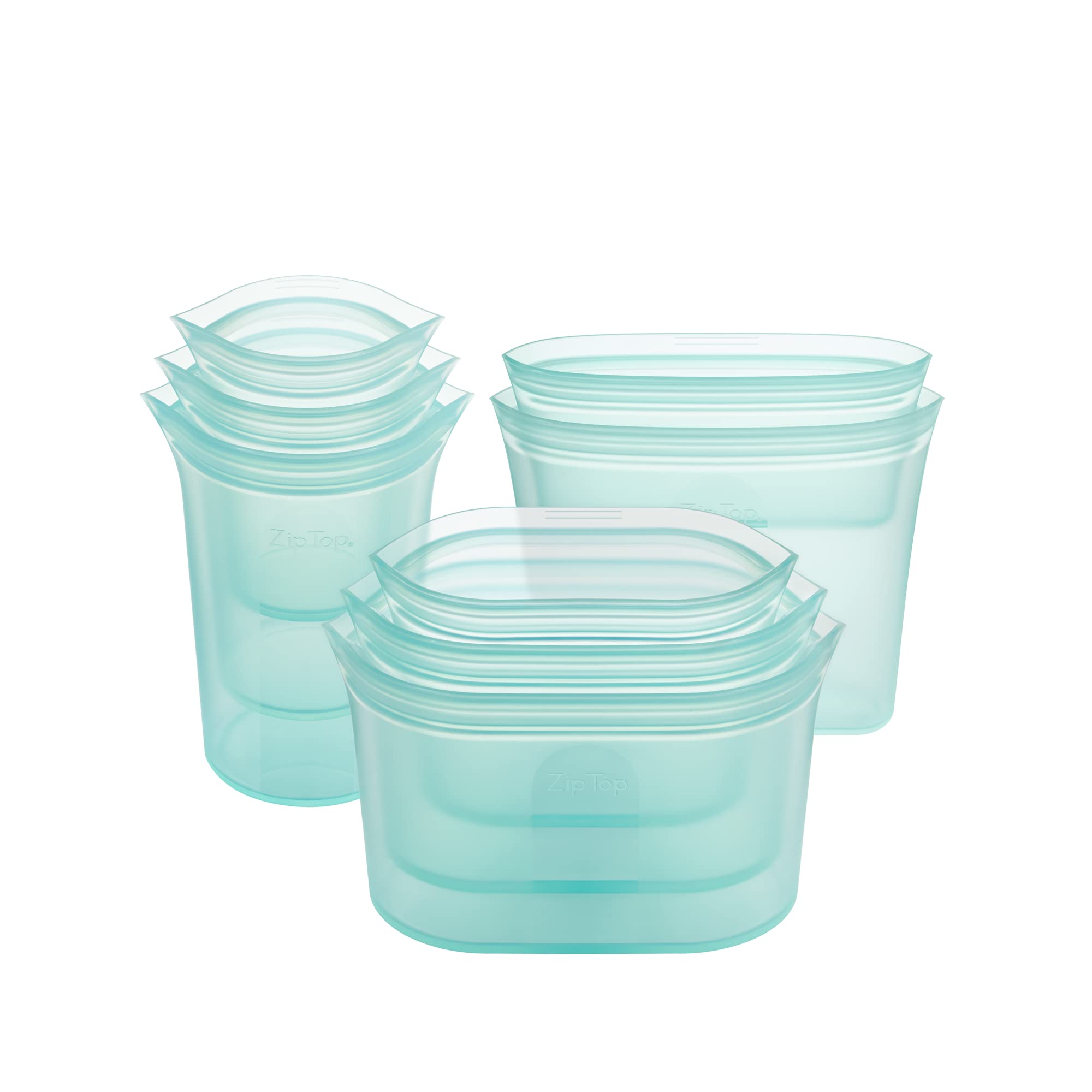 Zip Top Reusable Food Storage Bags | Full Set of 8 [Teal] | Silicone Meal Prep Container | Microwave, Dishwasher and Freezer Saf