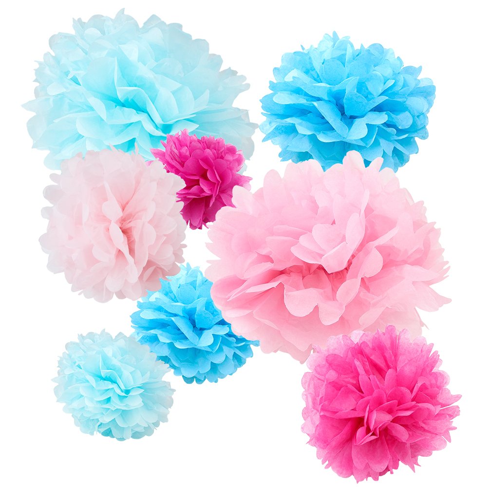 Wyzworks Set Of 8 (Assorted Bubblegum Color Pack) 8'' 10'' 12'' Diy Tissue Pom Poms Flower, Halloween Party, Decorations For Wed