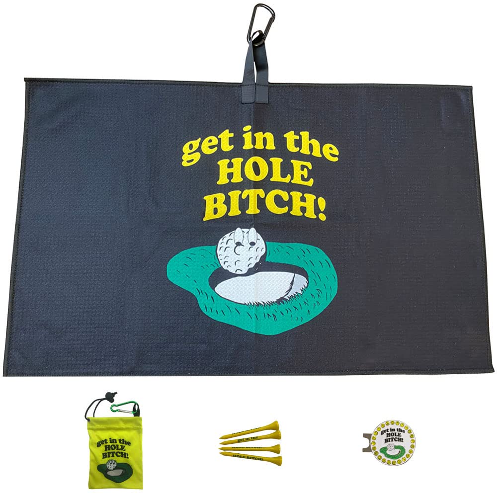 Giggle Golf Par 3 : Waffle Golf Towel, Tee Bag With 4 Tees, And Bling Golf Ball Marker With Hat Clip - Funny Golf Gift For Women