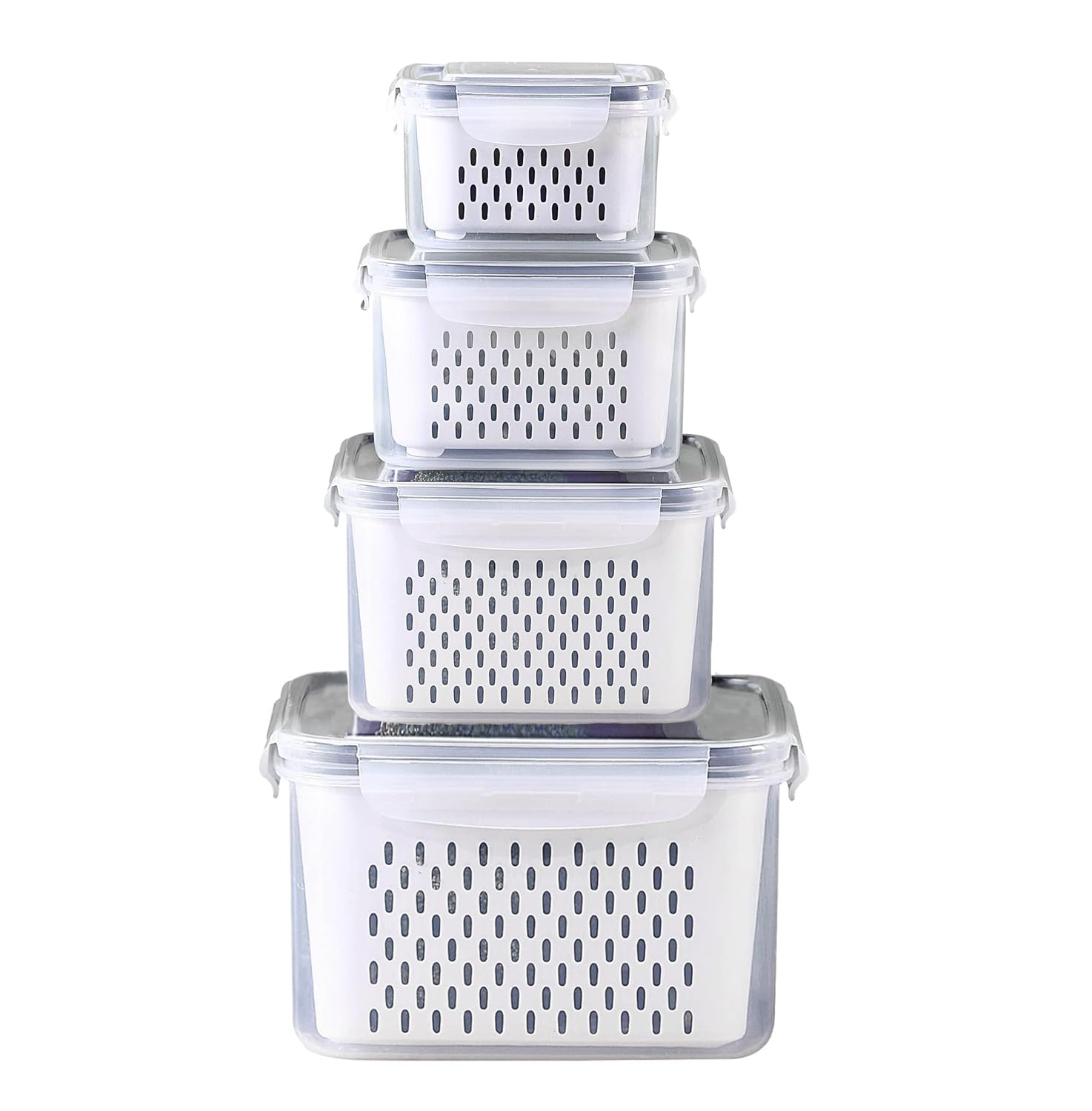 BRAVIK 4 PCS Large Fruit Containers for FridgeLeakproof Food Containers with Removable ColanderDishwasher (Size  750ml_1600ml