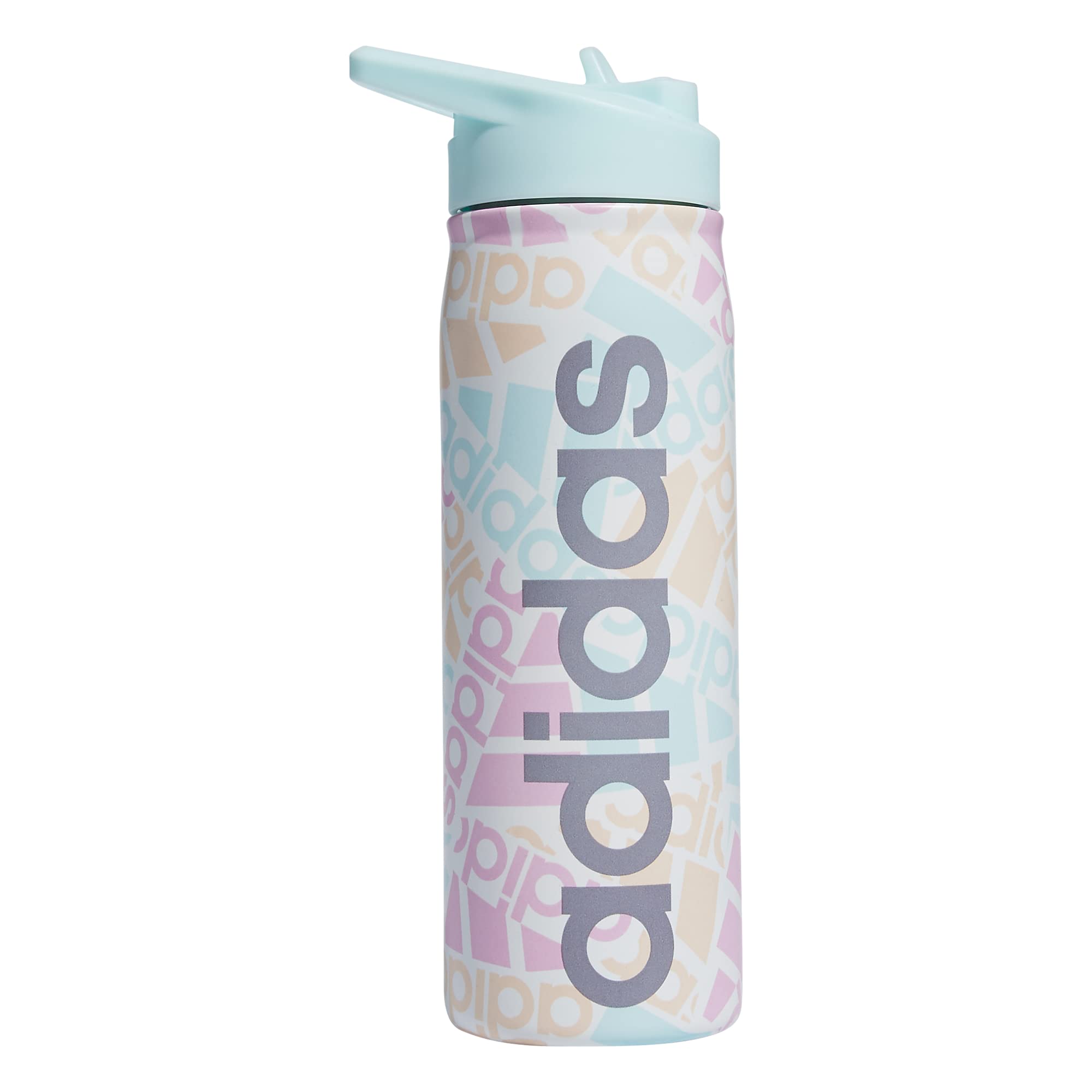 Adidas 600 Ml (20 Oz) Straw Top Metal Water Bottle, Hot/Cold Double-Walled Insulated 18/8 Stainless Steel, Adi Multi Collage/Alm