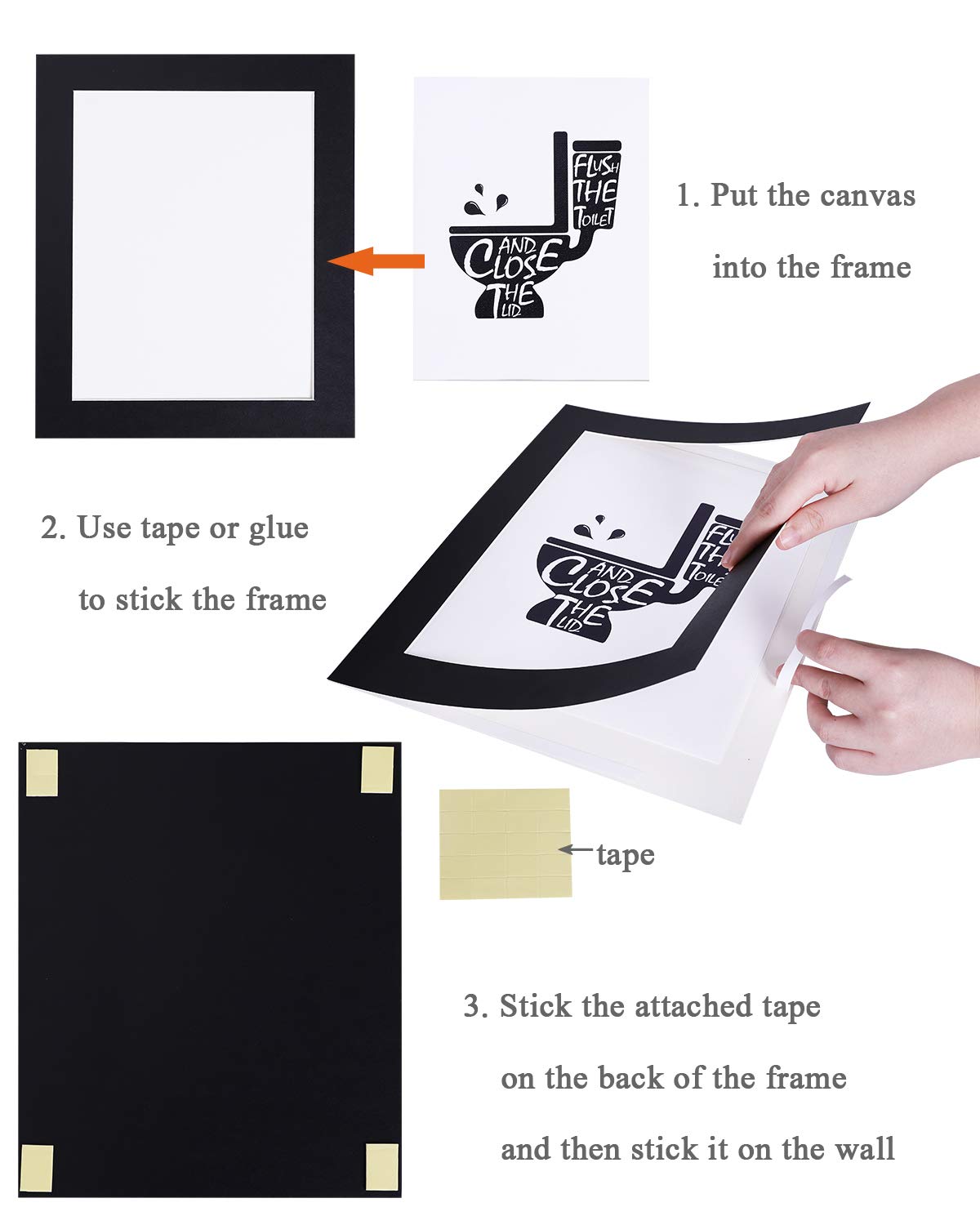 Bathroom Decor Wall Art Prints With Paper Frames;Funny Bathroom Wall Signs Wash Brush Floss Flush Black And White Bathroom Canva