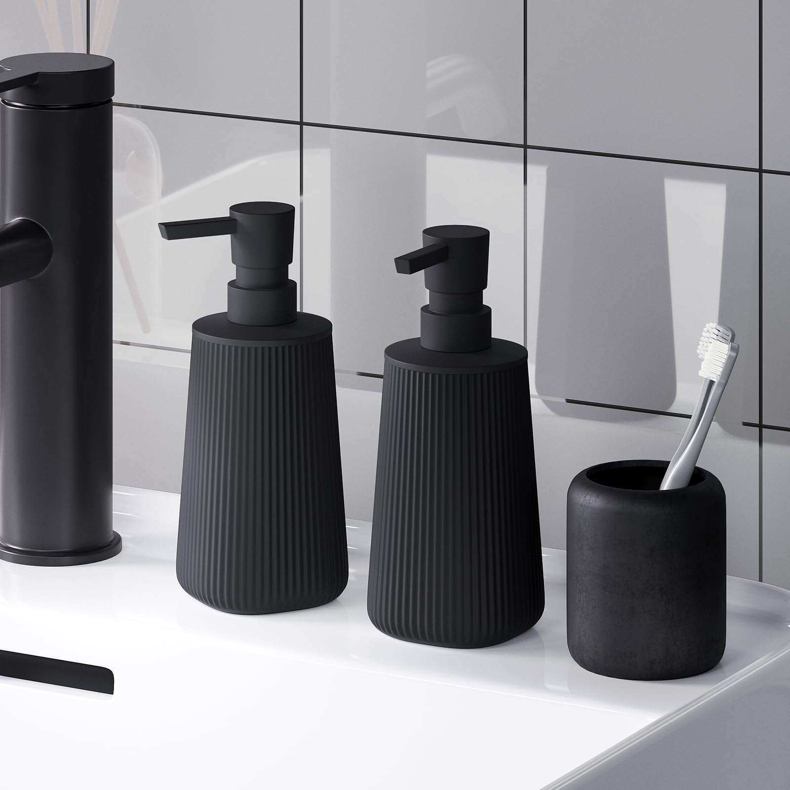Uaniar 2Pcs Hand Soap Dispenser Bathroom, Small Dish Soap Dispenser For Kitchen, Black Bathroom Soap Dispenser Set With Pump, Mo