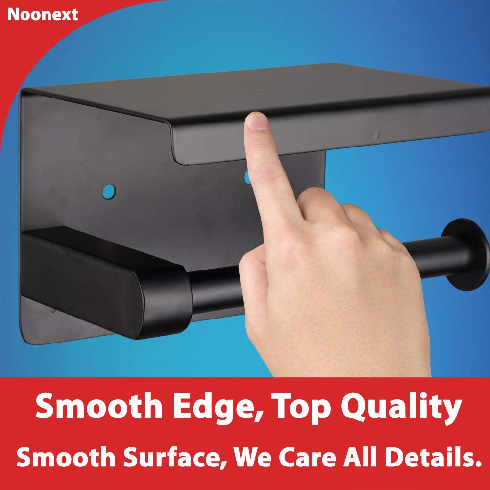 Matte Black Toilet Paper Holder Adhesive  Toilet Paper Roll Holder with Shelf  3M Adhesive No Drill or Wall-Mounted with Screws for Bathroom & Kitchen