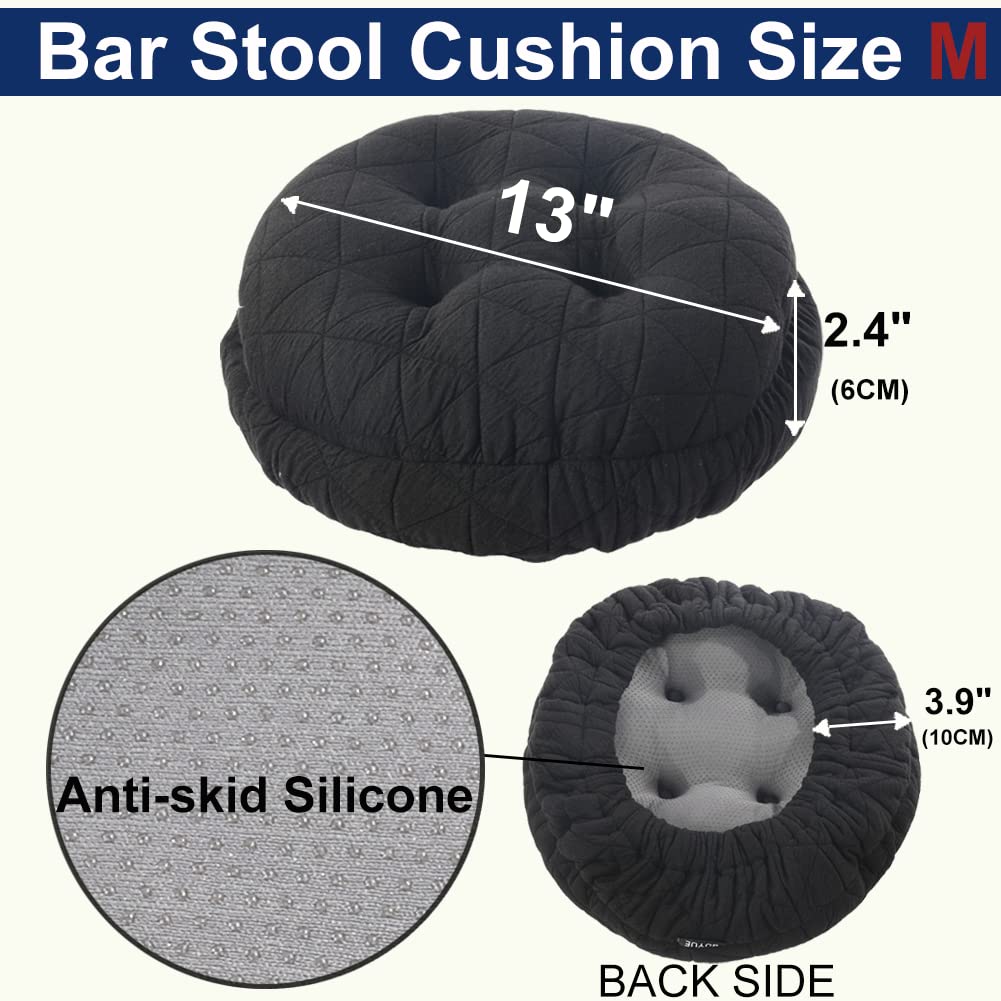 Buyue Round Bar Stool Seat Cushion, Dia.13 Luxury Fashion Jacquard With Anti-Skid Silicone Bar Stool Cushion Padded (Black, M,1