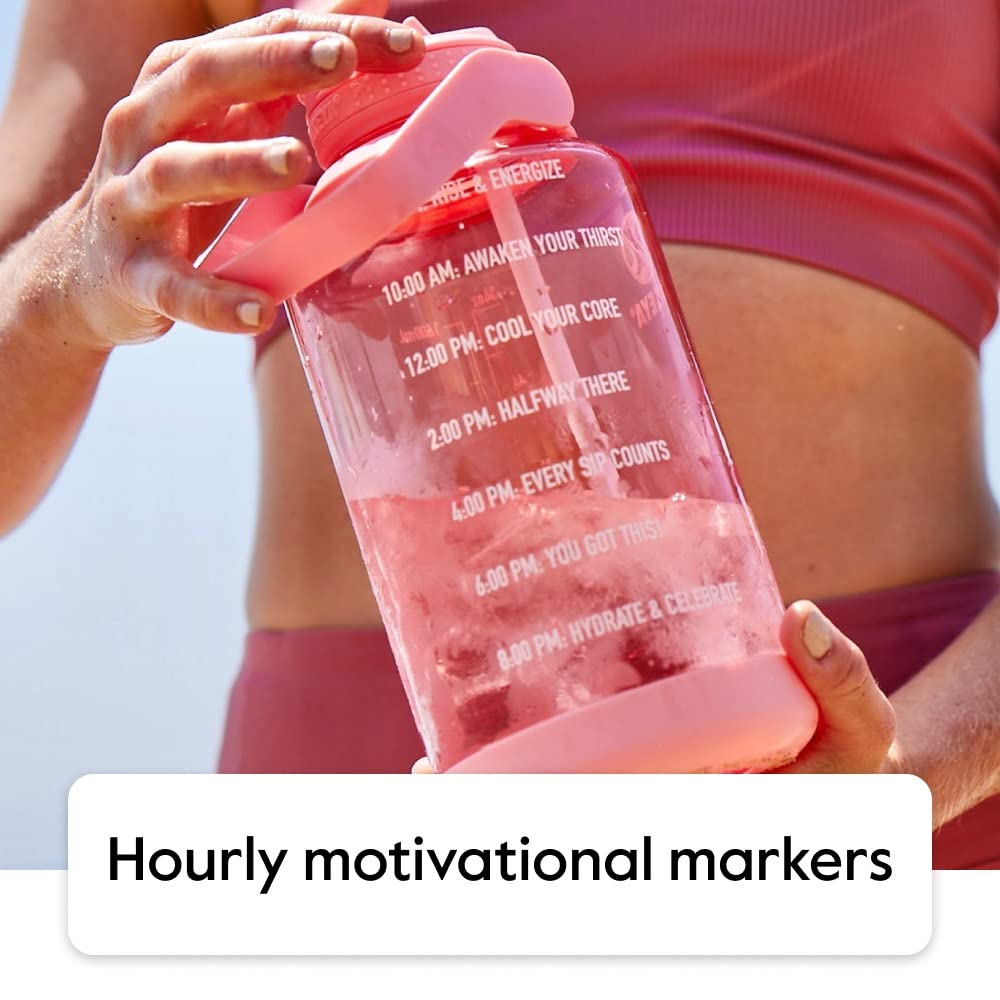 Takeya 64 Oz Motivational Water Bottle With Straw Lid With Time Marker, Half Gallon, Premium Quality Bpa Free Tritan Plastic, Cl