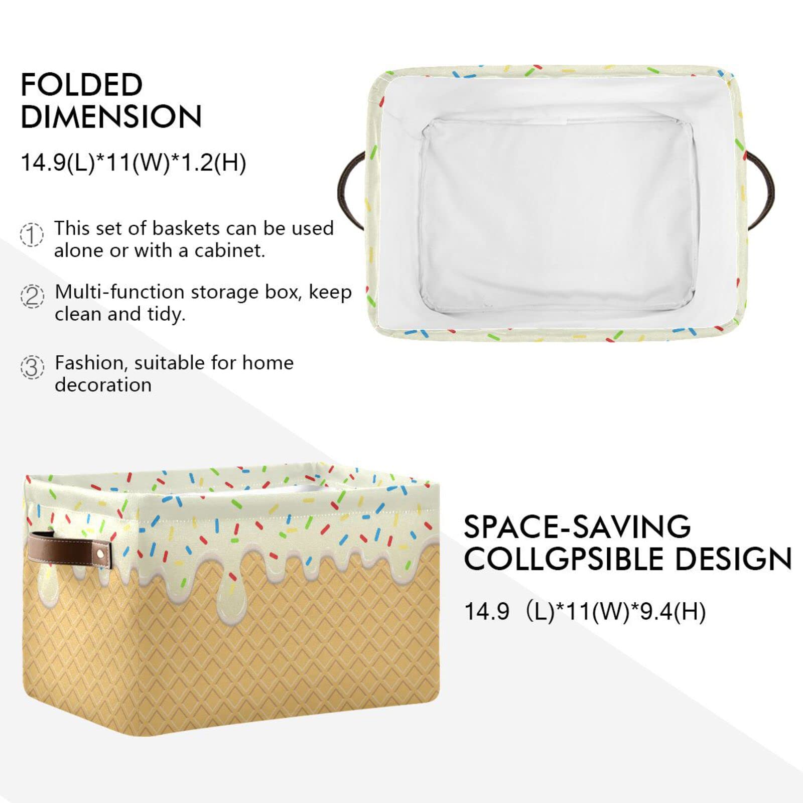 Keepreal Ice Cream Texture Storage Basket Bin, Large Cube Storage Box Canvas Collapsible Storage Organizer For Home Office Close