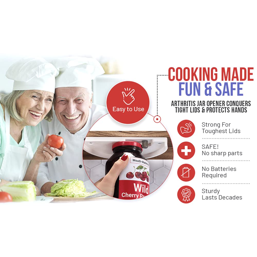 Un-Skru Jar Opener - Under Cabinet Bottle & Jar Lid Opener For Arthritis, Weak Hands, Seniors - One Handed, Easy Grip Universal