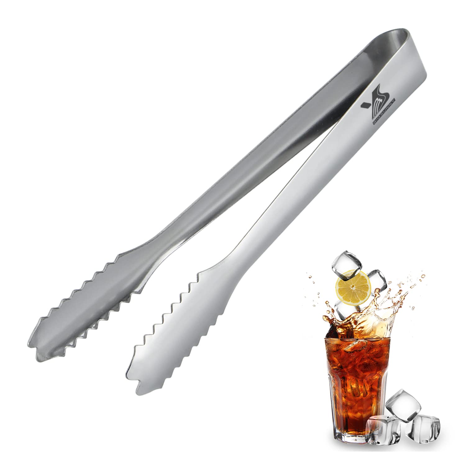 Msy Bigsunny 7 Inches Ice Tongs For Ice Bucket, Stainless Steel Ice Tongs With Teeth, Small Serving Tongs (Silver)