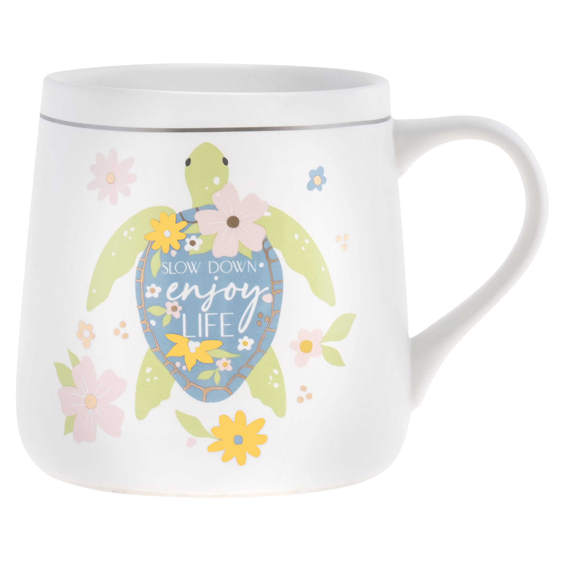 Karma, 18 oz Ceramic Flora Mug  Cute Coffee and Tea Mug  Ceramic Coffee Mugs for Women and Men, Turtle